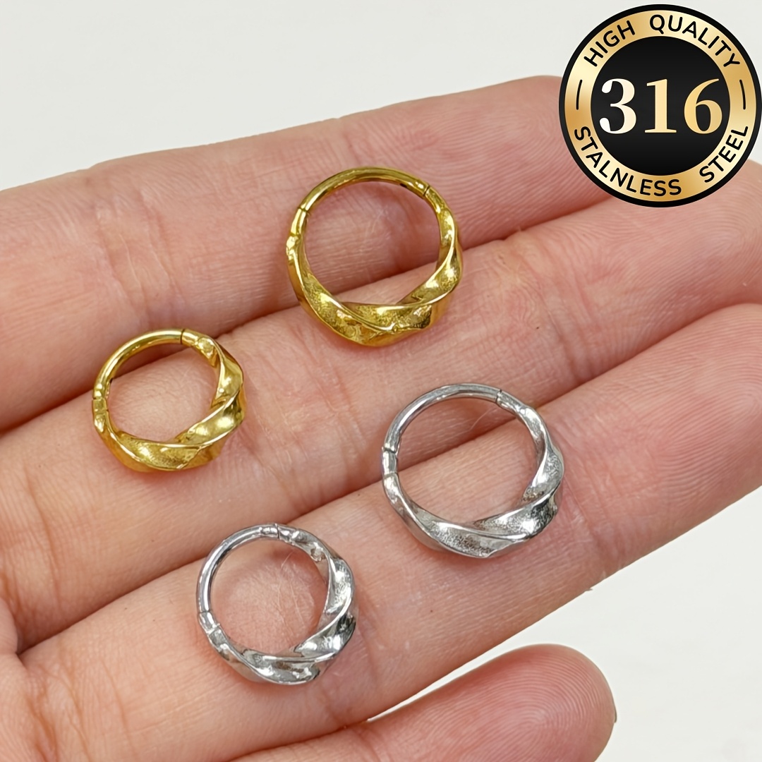 316 Stainless Steel Wave Twisted Spiral Hinge Clicker Nose Hoop